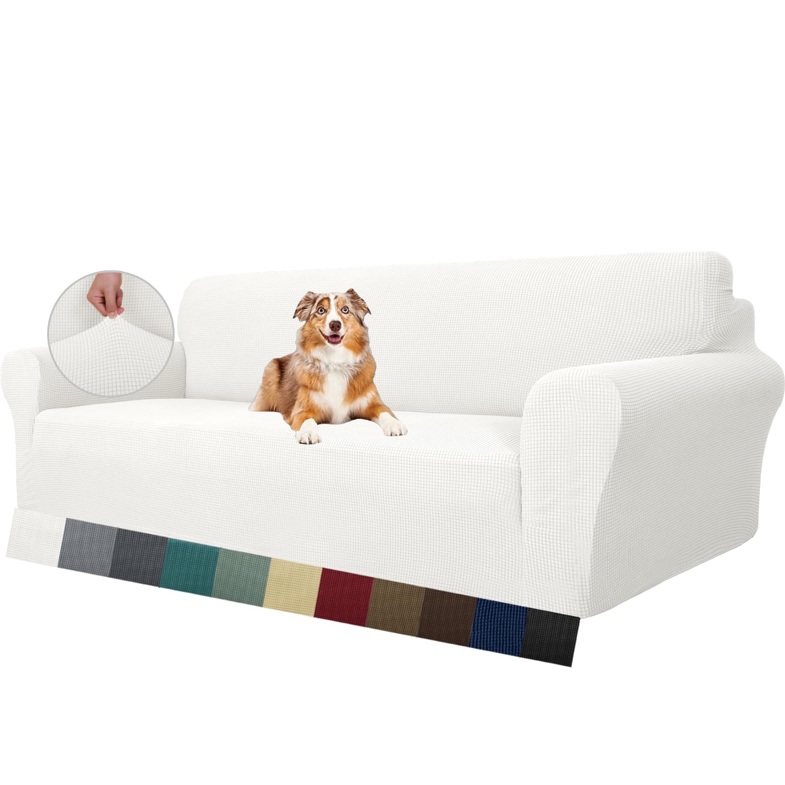 MAXIJIN Super Stretch Couch Cover for 4 Seater Couch, Extra Large Universal Sofa Covers Jacquard Spandex Pet Dog Furniture Protector Fitted Couch Slipcover (4 Seater, White)