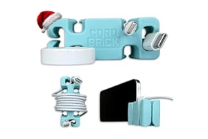 CordBrick Stocking Stuffers for Adults Cord Management Weighted Cord Holder Cable Wrap Phone Stand - Multiuse Gadget Organizer for Nightstand, Desk. Gift for Men, Durable Silicone. 1pk Aqua