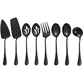 Black Serving Utensils,8 Pcs Stainless Steel Serving Utensil Set Include Serving Spoons,Serving Fork,Soup Ladle,Lasagna Server,Pie Server,Large Serving Set for Parties Buffet Home,Dishwasher Safe