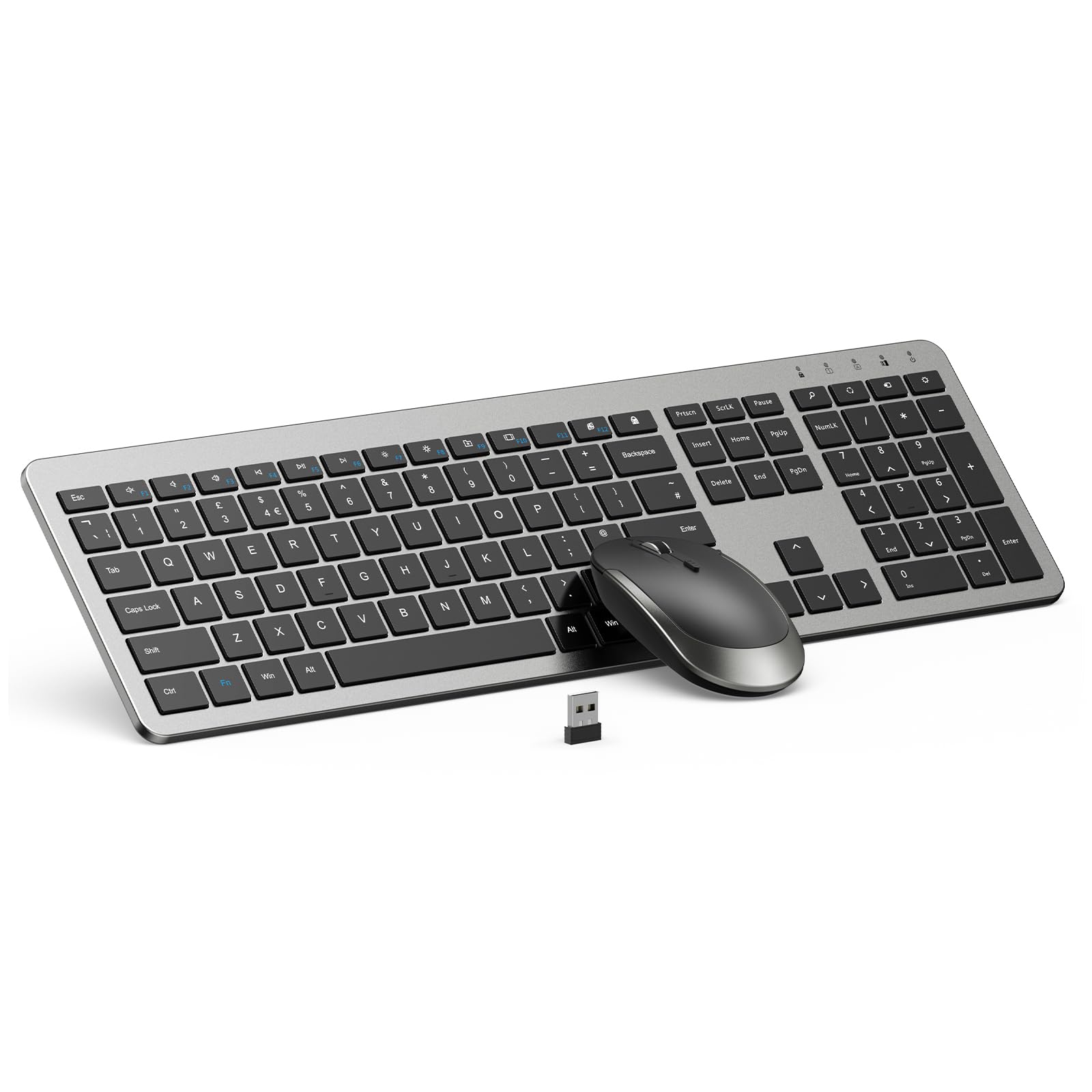 Photo 1 of Wireless Keyboard and Mouse Combo - Full Size Slim Thin Wireless Keyboard Mouse with Numeric Keypad 2.4G Stable Connection Adjustable DPI (Grey & Black)