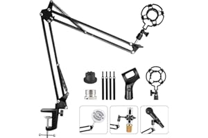 Boom Arm Mic Stand, Adjustable Mic Arm with 3/8'' to 5/8'' Adapter, Shock Mount, Suspension Boom Scissor Arm Stand for Blue Y