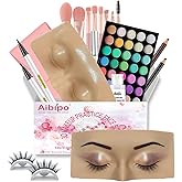 Makeup Mannequin Face Board With Kit - 3D Silicone Half Face for Eyelash and Eye Shadow Practice - For Students and Beginners (White)