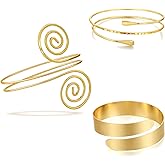 BROCC 3Pcs Gold Arm Cuff Bracelet for Women Open Upper Arm Cuff Bangle Armlet Gold Silver Adjustable Armband Arm Bracelet Set
