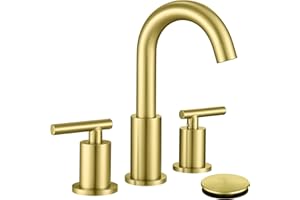 Brushed Gold Bathroom Faucet with Sink Drain and Supply Hose, 8 inch Widespread Bathroom Faucet 3 Hole, ChiLDano Gold Bathroo