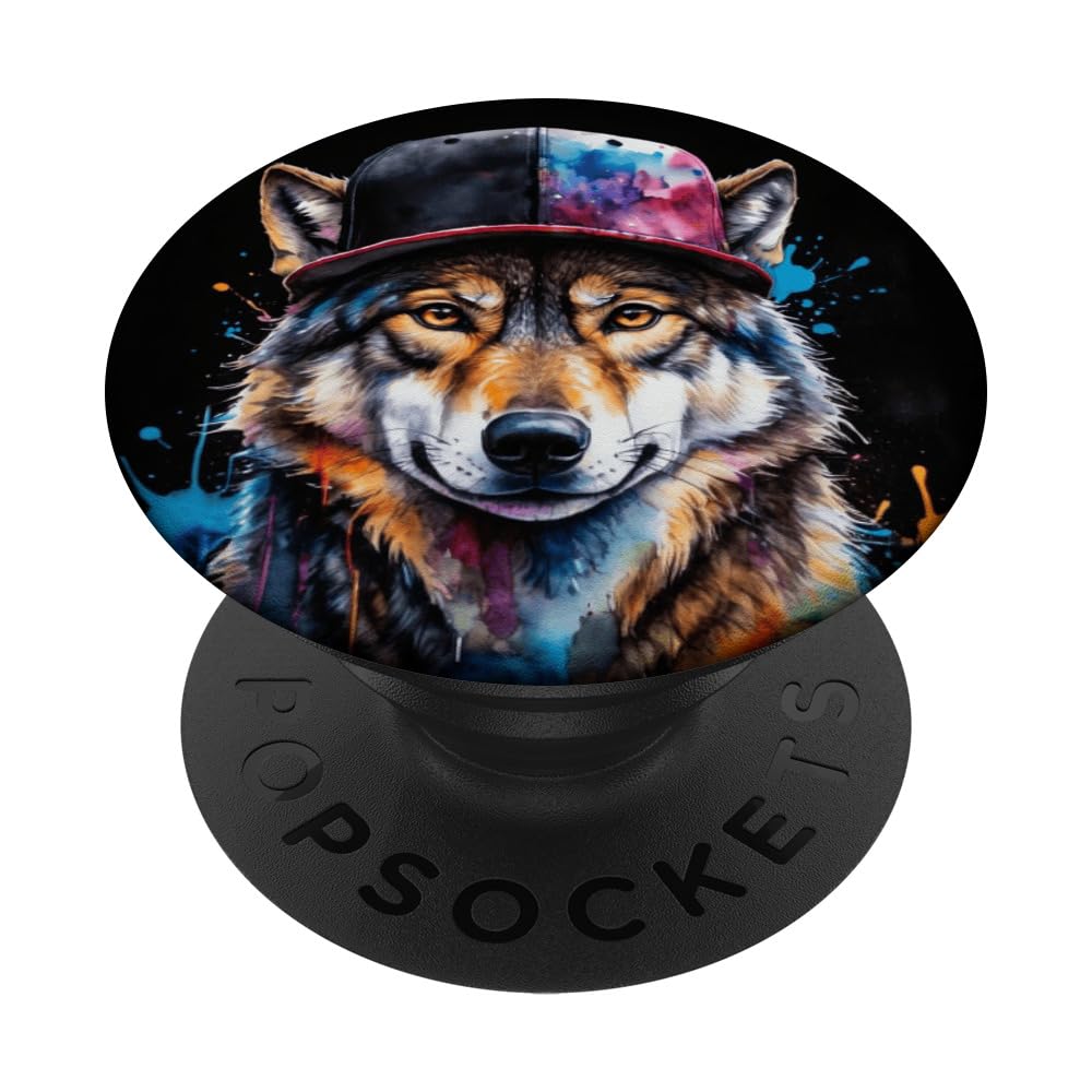 Wolf Snapback Cap Colorful Animal Art Print Graphic PopSockets Swappable PopGrip