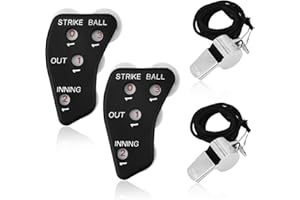 2pcs Baseball Umpire Indicators & 2pcs Whistles with Lanyard Kit, 4 Wheel Baseball Pitch Counter Clicker Recording Strikes Ba
