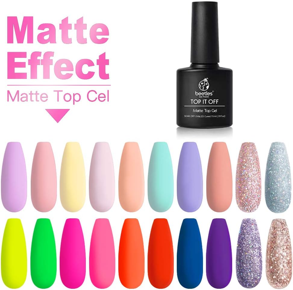 Beetles 20 Pcs Gel Nail Polish Kit, Modern Muse Collection Soak Off Nail Gel Polish Nude Gray Nail Polish Pink Blue Glitter Gel Polish Starter Kit with Glossy & Matte Top Coat and Base Coat : Beauty