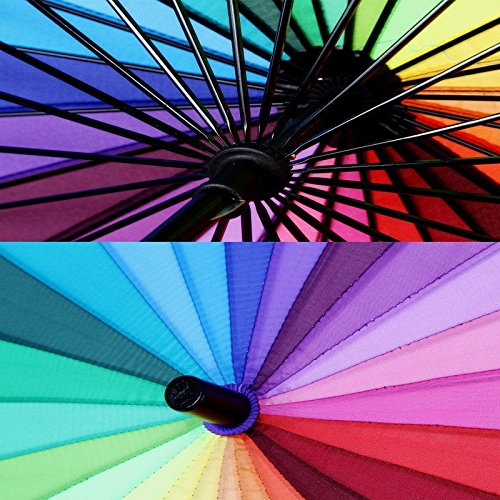 meizhouer 24k Color Rainbow Umbrella Fashion Long Handle Straight Anti-UV Sun/Rain Stick Umbrella Manual Big Parasol - Thumbnail 4