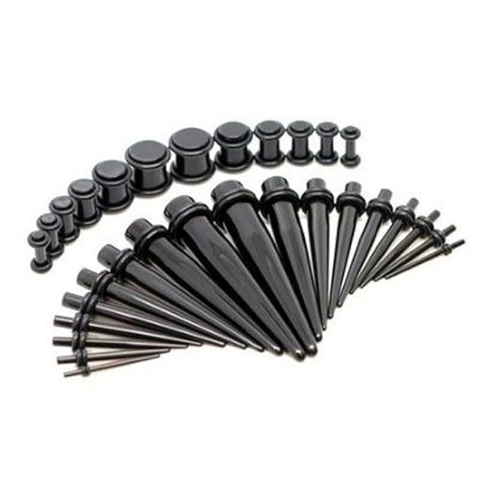 Ouken 18 Stück Ohr dehnen Set Acryl verjüngt sich und Stecker + Silikon Tunnel - Ohren Messgeräte Expander