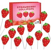 Strawberry Shaped Lollipops - 18 Individually Wrapped Suckers - Strawberry Flavored Candy - Great for Strawberry Party Favors - Birthday Party Favors for Kids