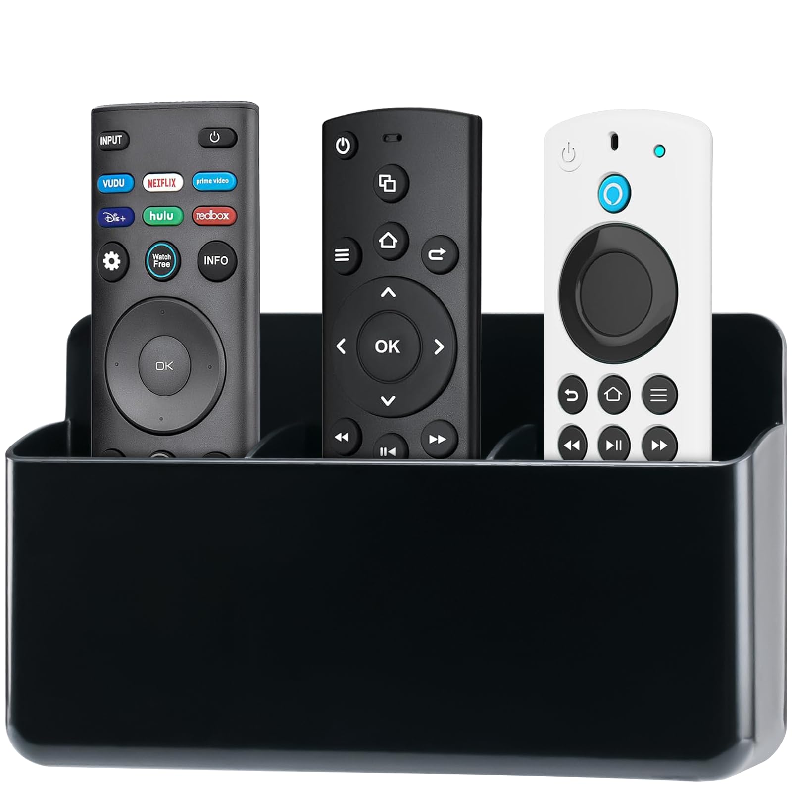 Photo 1 of First-zgel 3 Slot Adjustable Remote Holder Wall Mount, TV Controller Holder Hollow Bottom Slot Easy Phone Charging, Adhesive Remote Control Holder, Wall Pen Holder for Office School Home (Black)