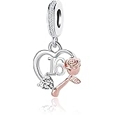 LuxglitterLin Happy Birtday Number 13/16/18/21/30/40/50 Heart Charm White Birthstone Bead Compatible with Pandora Bracelet Gift for Women