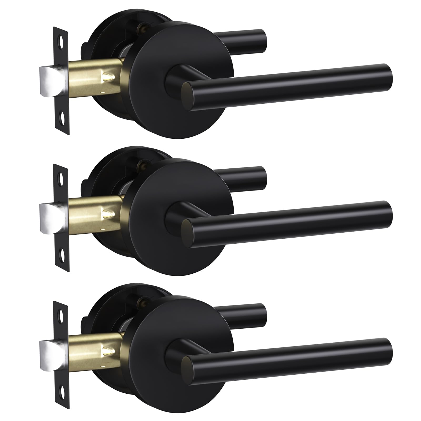 Photo 1 of goldenwarm 3 Pack Matte Black Passage Door Handle Black Door Handles Interior Zinc Alloy Heavy Duty Reversible Passage Door Levers for for Hallways and Closets(no Lock)