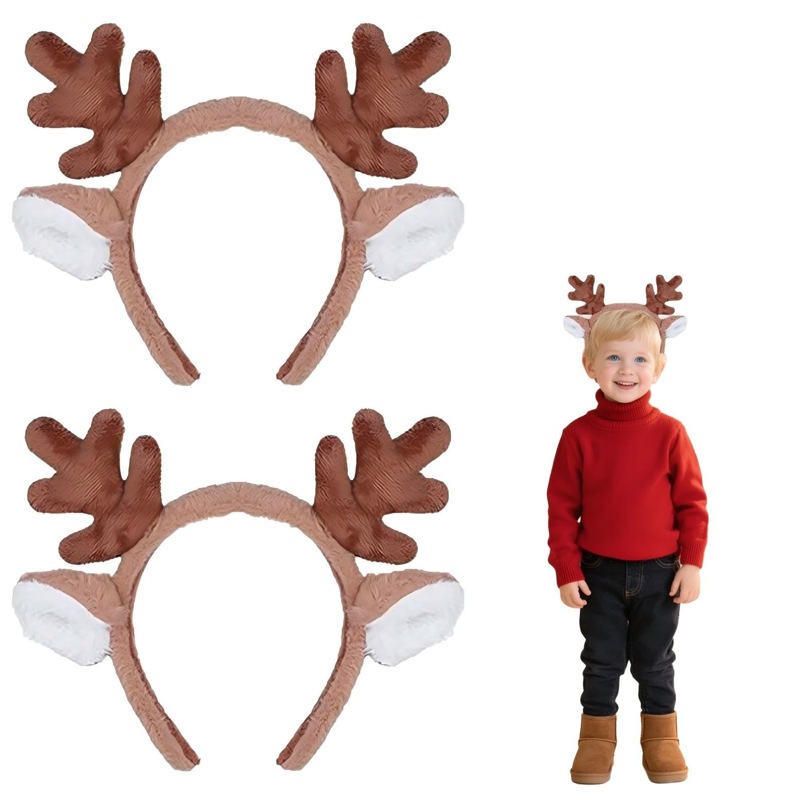 2Pcs Reindeer Antlers Headband, Realistic Deer Ear Headband for Halloween Christmas Cosplay Carnival Party Costume Hair Accessories