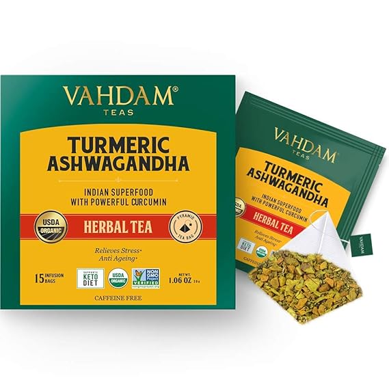 VAHDAM Turmeric + Ashwagandha Tea 15 Tea Bags of Immunity Tea
