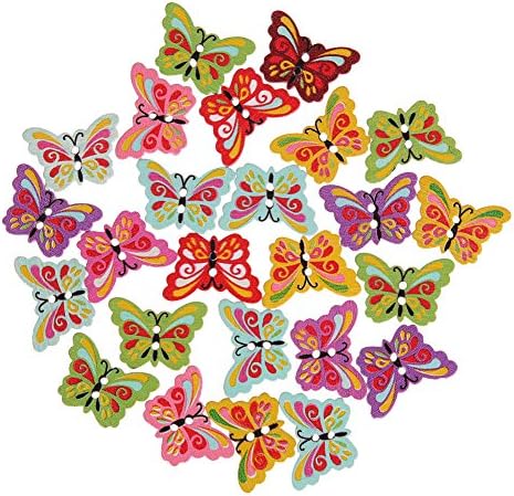 Wetaben(TM) 25Pcs/lot Colorful Buterfly 2 Holes Wooden Buttons for DIY Handmade Crafts Clothing Scrapbooking Sewing Accessories