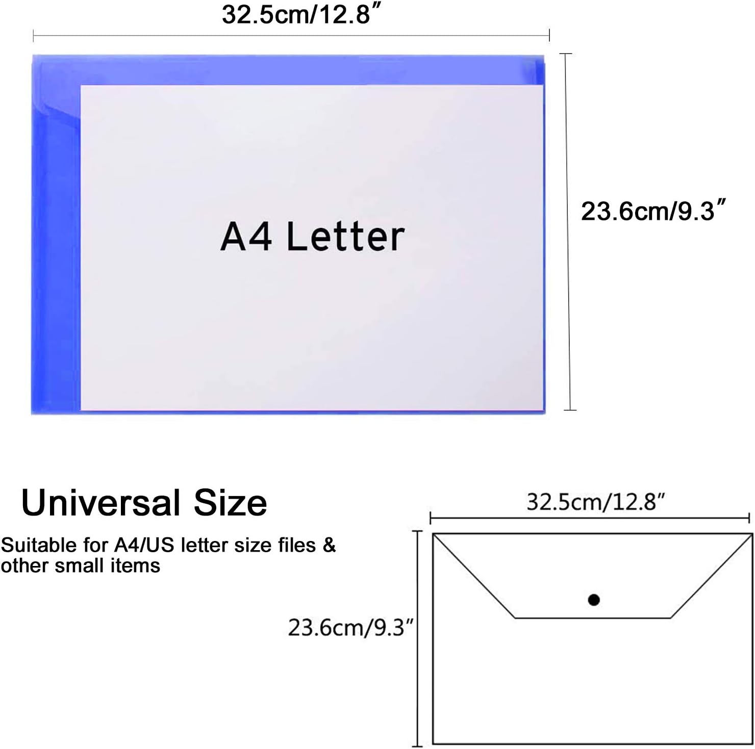 Cooldool 30 Pcs Poly Envelope Folder with Snap Button Closure, Premium Quality Plastic Envelopes, Waterproof Transparent Project Envelope Folder, A4 Letter Size in 6 Assorted Colors : Office Products