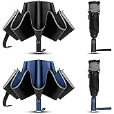 VOUUY 2-Pack Travel Umbrella, Unbreakable 10 RIBS, Windproof Umbrellas for Rain & Sun, Automatic, Foldable Reverse Rain Umbrella for Women Men