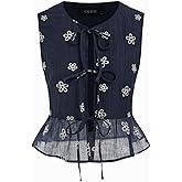 CIDER Women's Floral Boho Tops Tie Front Crop Tank Tops Ruffle Crewneck Going Out Top Cute Summer Vacation Outfits 2026