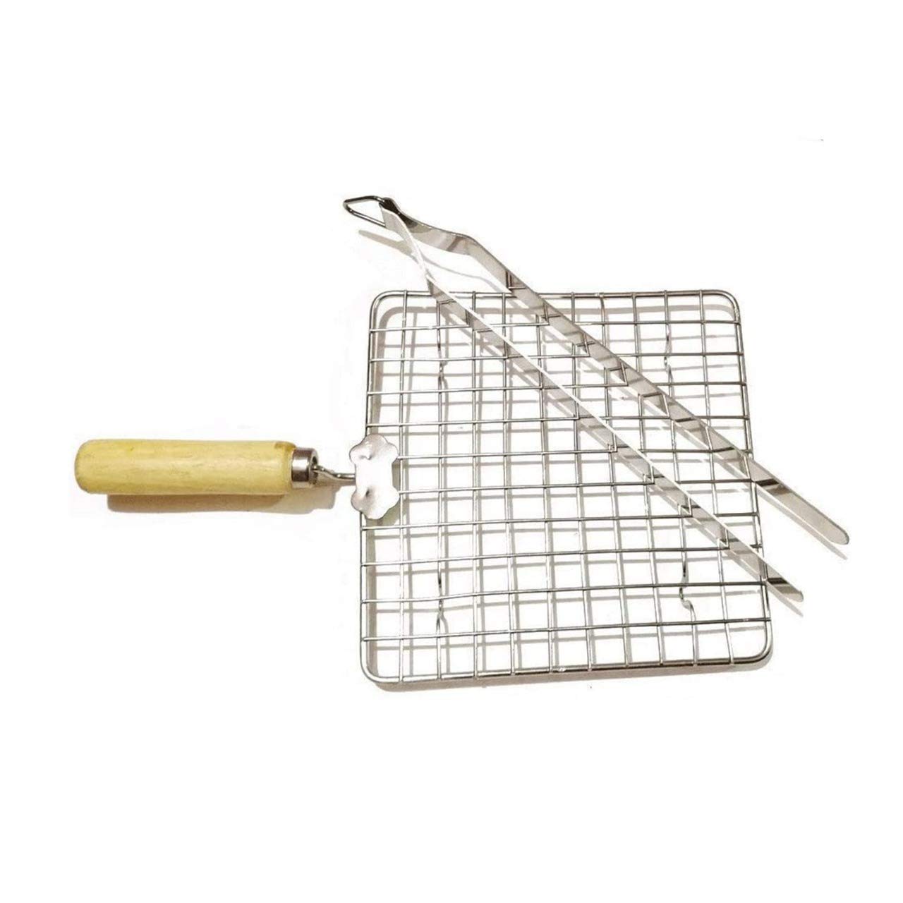 WhopperIndia Roasting Net with Tong Stainless Steel Wire Roasting Net with Chimta, Roti Jari, Roti Grill, Papd Grill, Chapati Grill