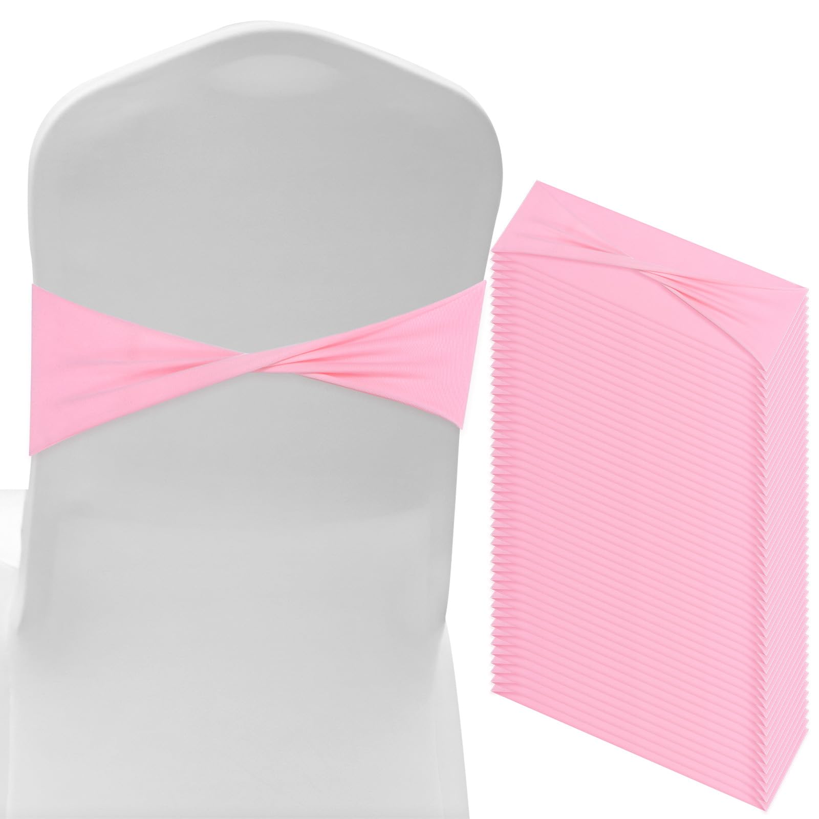 M METERXITY 100-Pack Spandex Chair Sashes, Chair Bands Slider Sashes Stretch Chair Cover Chair Bands Ties Without Buckle for Wedding/Banquet/Party/Ceremony Event Decoration [Pink]