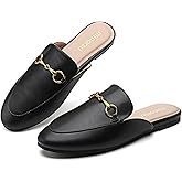 Minorsu Women's Black Animal Print Buckle Mules - Memory Foam Insole - Low Heel - Casual Mule Shoes