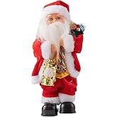 11 inch Musical Santa Claus Cute Electric Christmas Ornament Decorations Battery Operated Light Sound Stuffed Plush Funny Singing Dancing Santa Figure Fingure Xmas Home Fireplace Mantel Stand Decor