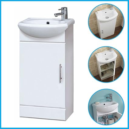 Sienna Bathroom Cloakroom Compact White Gloss Vanity Unit Cabinet