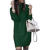 SENFURE Women Turtleneck Sweater Dress Oversized Long Sleeve Knit Pullover Fall Sweater Short Dresses