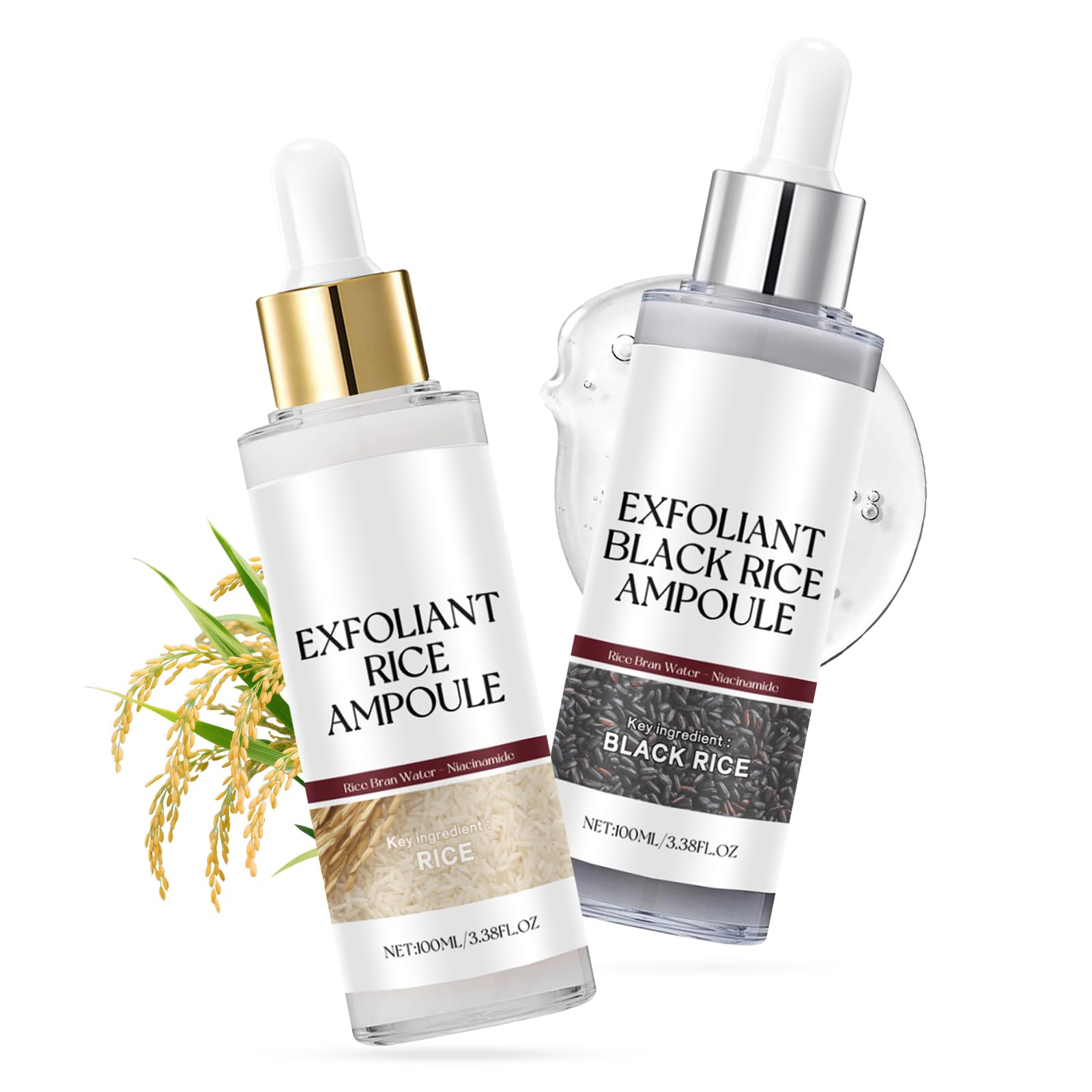 Photo 1 of 2PCS Rice Exfoliating Ampoule Set – Black & White Rice Brightening Duo for Glowing Skin | Gentle Peel + Pore Minimizing & Deep Hydration