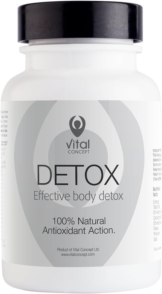 Detox - Natural Cleanse of Toxins. Contains Selenium, Zinc, Iron, Vitamin C, B 12, Folic Acid, L-Carnitine, Bentonite, Chlorella, Spirulina, Various Enzymes and Antioxidants. 60 Capsules, 30 Days