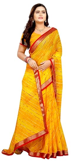 Chitrakshi yellow leheriya saree with blouse