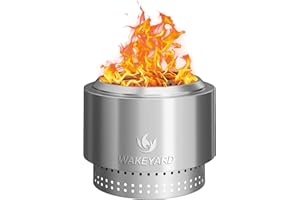Wakeyard 19.5 inch Smokeless FirePit with Waterproof Bag & Poker, Stainless Steel Outdoor Smokeless Fire Pit, Wood Burning Fi