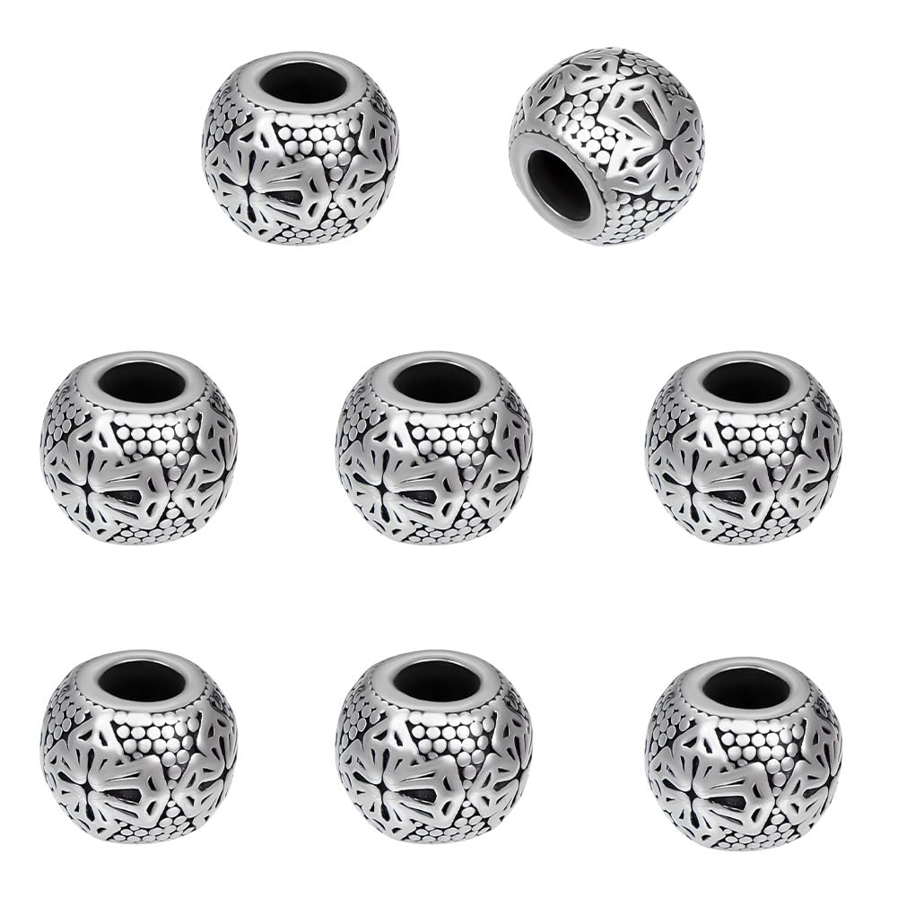 UNICRAFTALE About 8Pcs 304 Stainless Steel Round European Beads Antique Silver Rondelle with Cross Large Hole Spacer Beads Parachute Cord Beads for Hair Beard Bracelets Jewelry Making 13.5mm Diameter