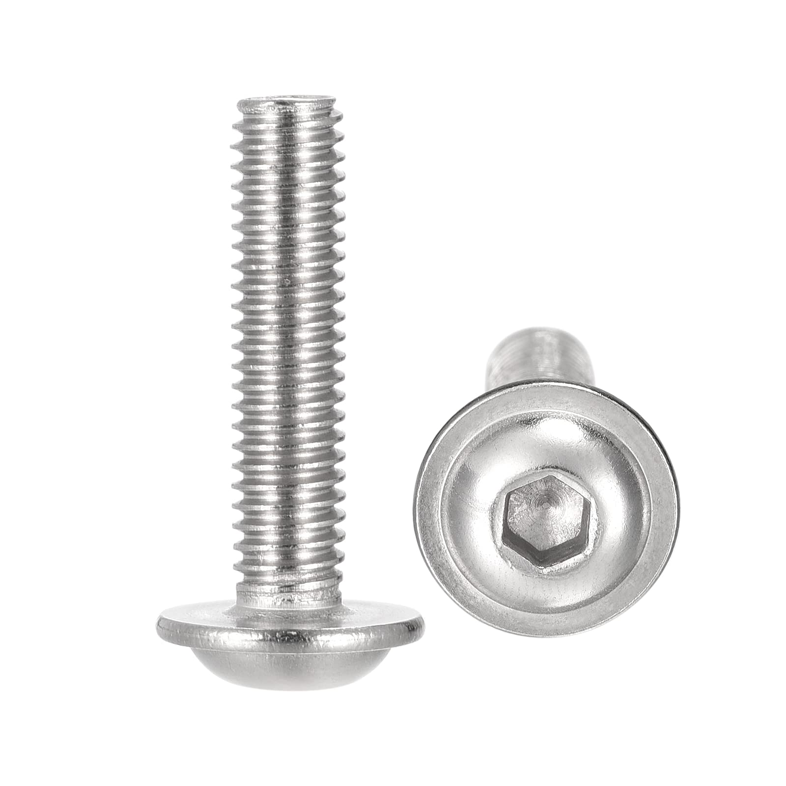 sourcing map Flanged Button Head Socket Cap Screws, M6*25mm Hex Socket Drive Screw, 304 Stainless Steel Fasteners Bolts, Fully Threaded Machine Screw 50Pcs