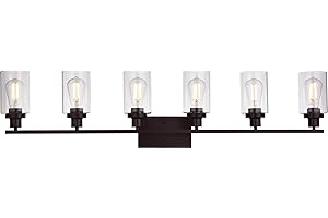 MELUCEE 6-Light Bathroom Vanity Light Fixture Vintage Industrial Oil Rubbed Bronze Wall Sconce Lighting with Clear Glass Shade for Living Room Bedroom Kitchen (Patent No.: US D963914 S)