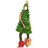 IMISSILLEB Women Christmas Tree Costume Sleeveless Hooded Dress with Colorful Ball Green Tinsel Adults Holiday Cosplay Outfit