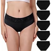 LYYTHAVON Women's Cotton Underwear Lace Soft Breathable Brief Ladies Panties 5 Pack