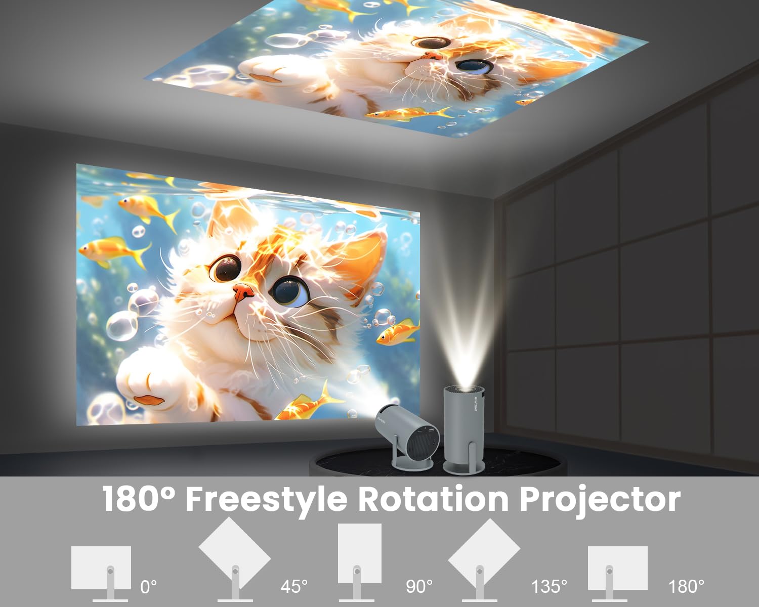 Mini Portable Projector 5G WiFi BT5.0, Smart Projector Support 4K 1080P Auto Keystone, Room projector 180° Rotatable, 130 Inch Display Compatible with Phone, ipad, TV Stick, HD