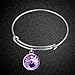 Silver February Jewelry Bangle Bracelet-Stainless Steel Adjustable Amethyst Charm Birthstone Bracelets Birthday Gifts for Women
