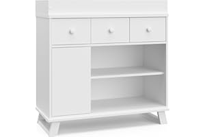 Storkcraft Modern Nursery Changing Table Dresser (White with White) – GREENGUARD Gold Certified, Dresser for Nursery, Changing Table With Drawers
