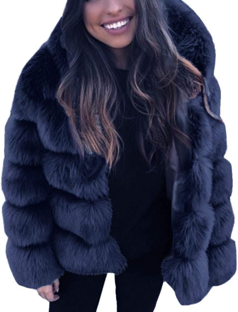 KEYIA Women Faux Mink Winter Hooded New Faux Fur Jacket Warm Thick Solid Outerwear Jacket