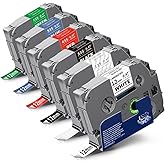 Topcolor 6-Pack Tz 12mm 0.47" Label Tape Compatible for Brother Tze135 Tze335 Tze435 Tze535 Tze735 P Touch Tze Label Tape 12mm 1/2" Laminated Multi-Color for PTD210 PTH110 PTD220 PTD400 PTD600 PT2040