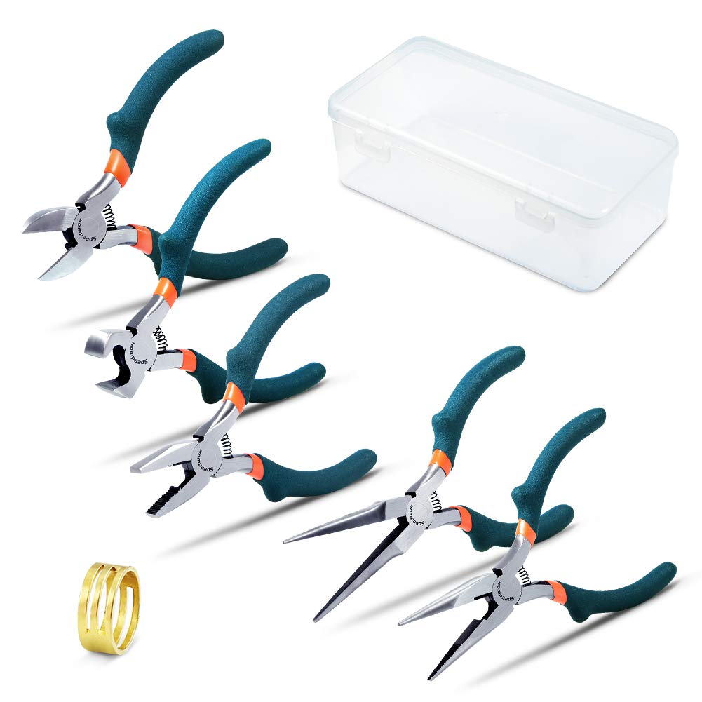 SPEEDWOX 5 Pcs Mini Pliers Set with Storage Box Precision Needle Nose Long Nose with Cutter Diagonal Cutting End Nippers Combination Pliers for Jewelry Making Beading Craft Hand Tools Kit