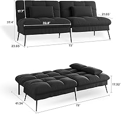 COMHOMA Convertible Sofa Bed,72″Fabric Couch with