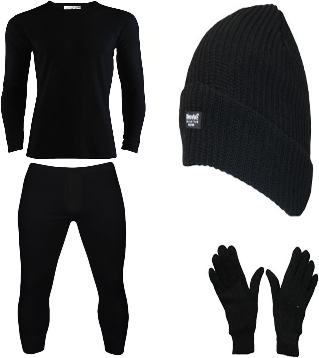Thermal Underwear Mens Hot Set Long Sleeve Vest & Long Johns with Hat Glove Suitable for Winter, Outdoor Work, Travel, Camping & Ski Wear Size S-XL