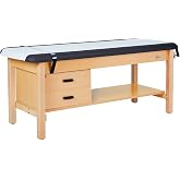 Vivacomfort Aristo H-Brace European Beechwood Flat Treatment Table with Shelf and Drawers, 500 lbs Weight Capacity, Black
