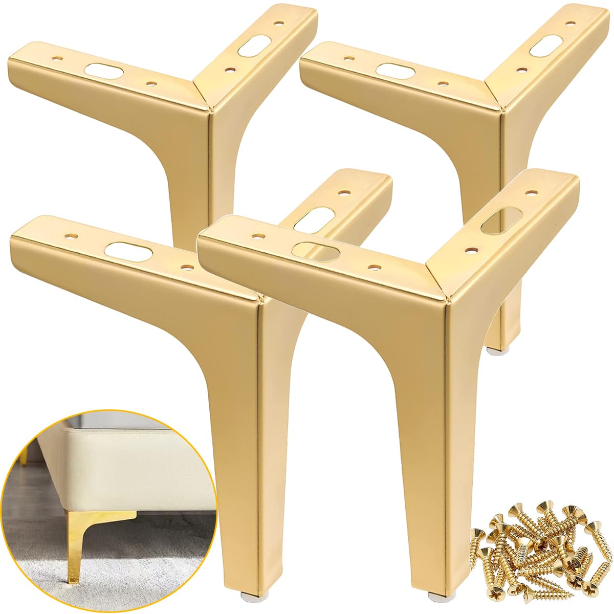 Photo 1 of LOSYHU Metal Furniture Legs 6Inch, 4 PCS Triangle Furniture Feet Modern Style Furniture Sofa Legs, Heavy Duty Replacement Gold Legs for Cabinet, Dresser, Table, Sofa, Couch Chair