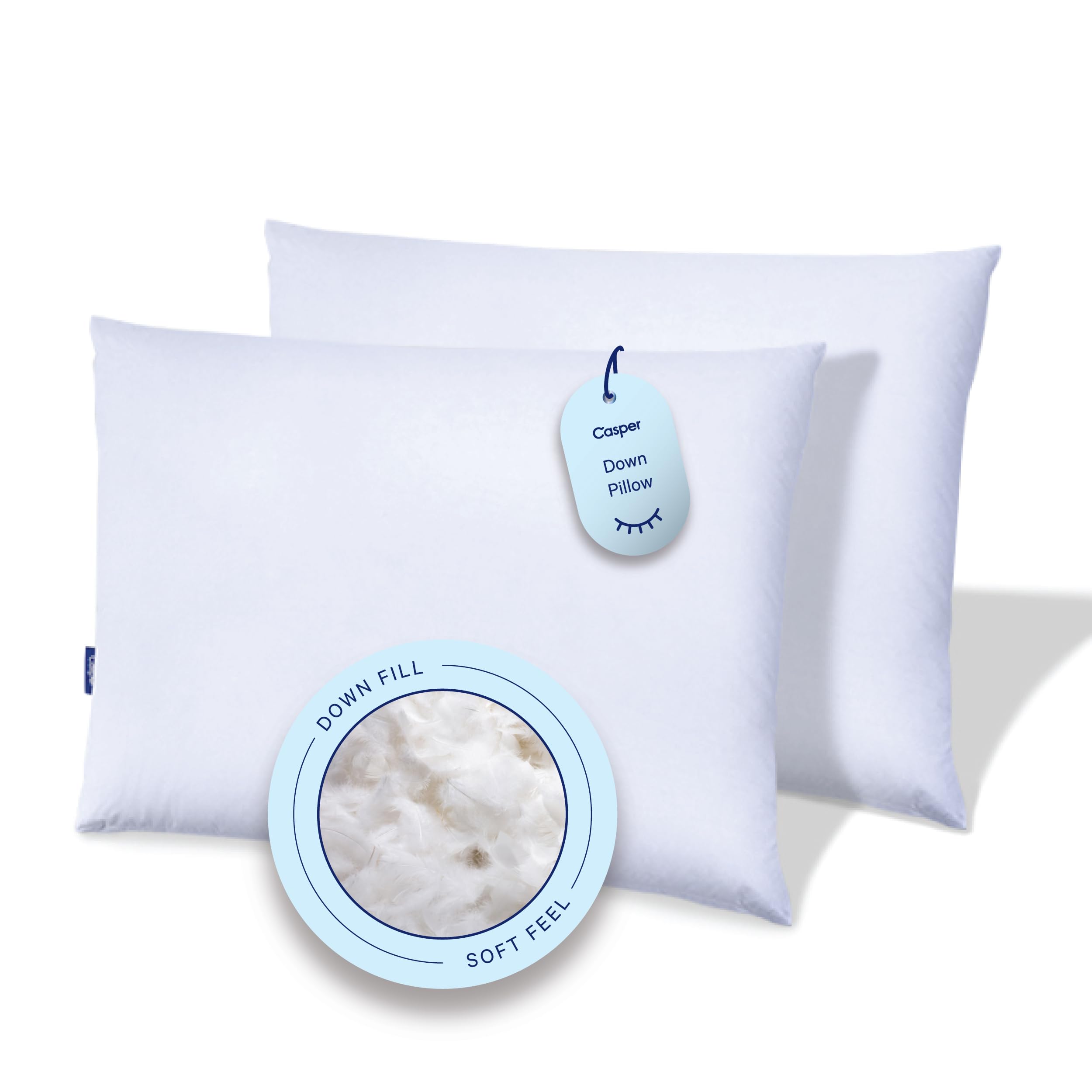Casper Sleep Down Pillow for Sleeping, King, White, Two Pack