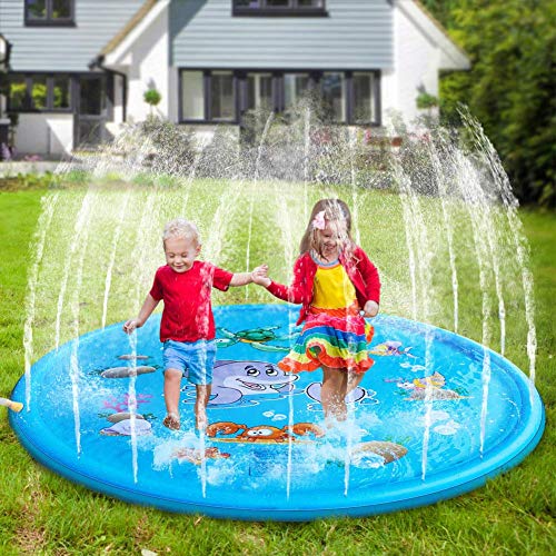 AK Sprinkler Splash Pad 68 Inch, Funny Outdoor Party Sprinkler Toy Sprinkler Play mat & Splash Pad for Kids, Toddlers, Boys and Girls (Blue)